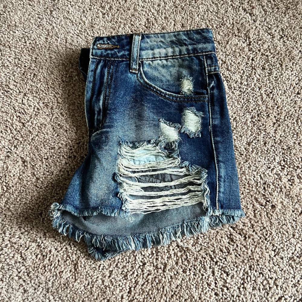 Fashion Nova Blue Distressed Jean Shorts